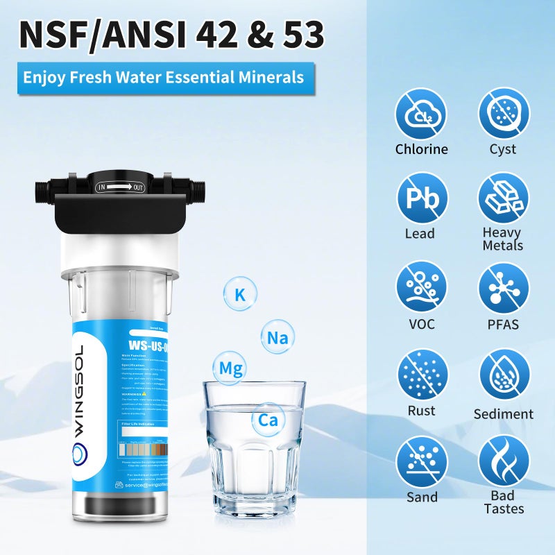 WINGSOLL Under Sink Water Filter Replacement with Multi Layer Pleated Material, Removes 99.99% Chlorine, Lead, Heavy Metals, Odors/Contaminants, Model# WS-USRF-001 advanced: Lead Reducer - Image 5